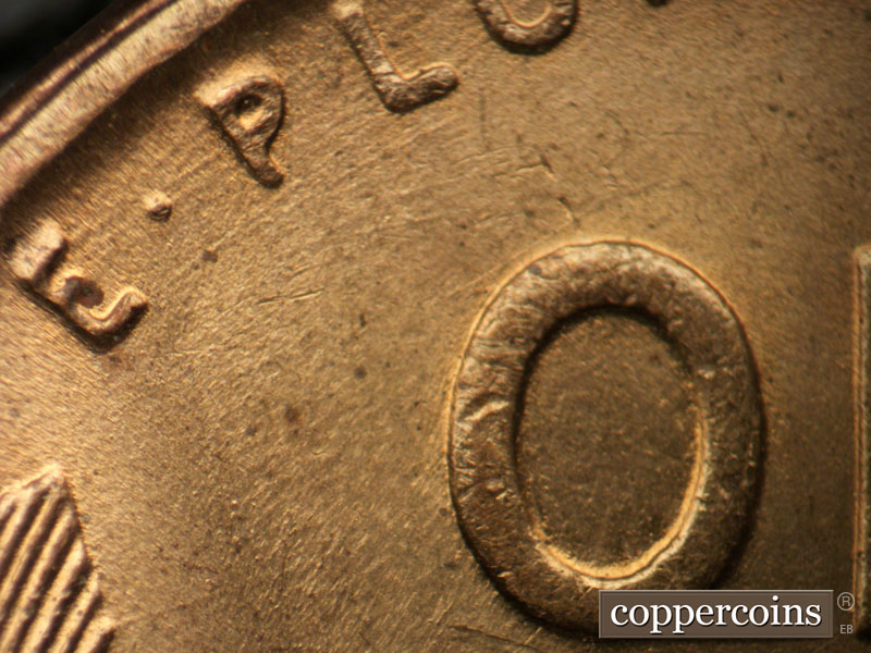 Die-stage B marker on 1945P•1DO•017 (1945 Doubled Die Obverse).