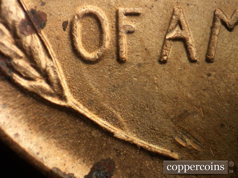 Die-stage B marker on 1945P•1DO•017 (1945 Doubled Die Obverse).