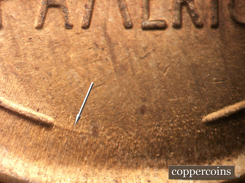Die-stage B marker on 1945P•1DO•019 (1945 Doubled Die Obverse).