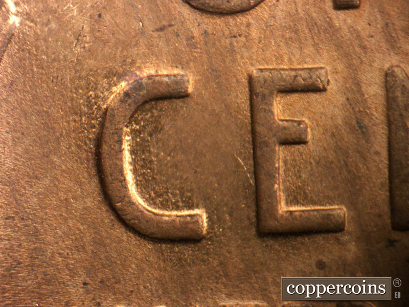 Die-stage B marker on 1945P•1DO•019 (1945 Doubled Die Obverse).