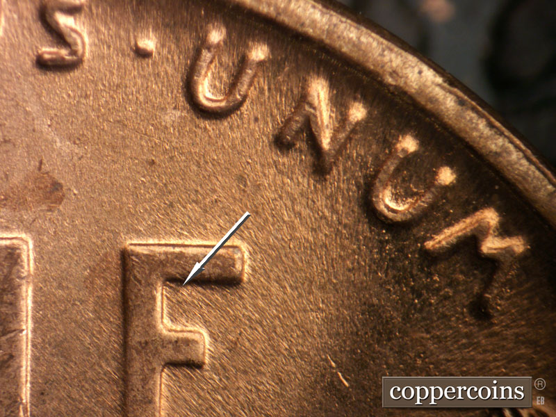 Die-stage B marker on 1945P•1DO•020 (1945 Doubled Die Obverse).