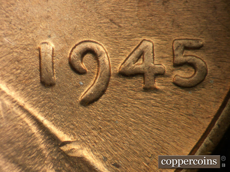 Die-stage C marker on 1945P•1DO•021 (1945 Doubled Die Obverse).