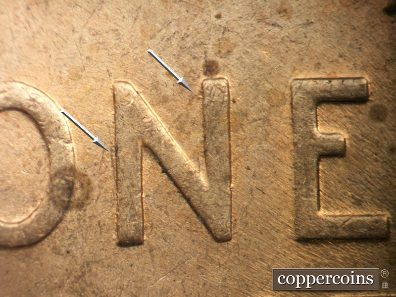 Die-stage C marker on 1945P•1DO•021 (1945 Doubled Die Obverse).