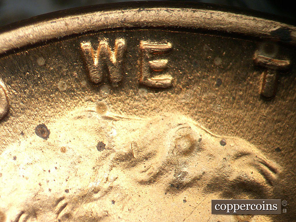 Die-stage B marker on 1945P•1DO•022 (1945 Doubled Die Obverse).