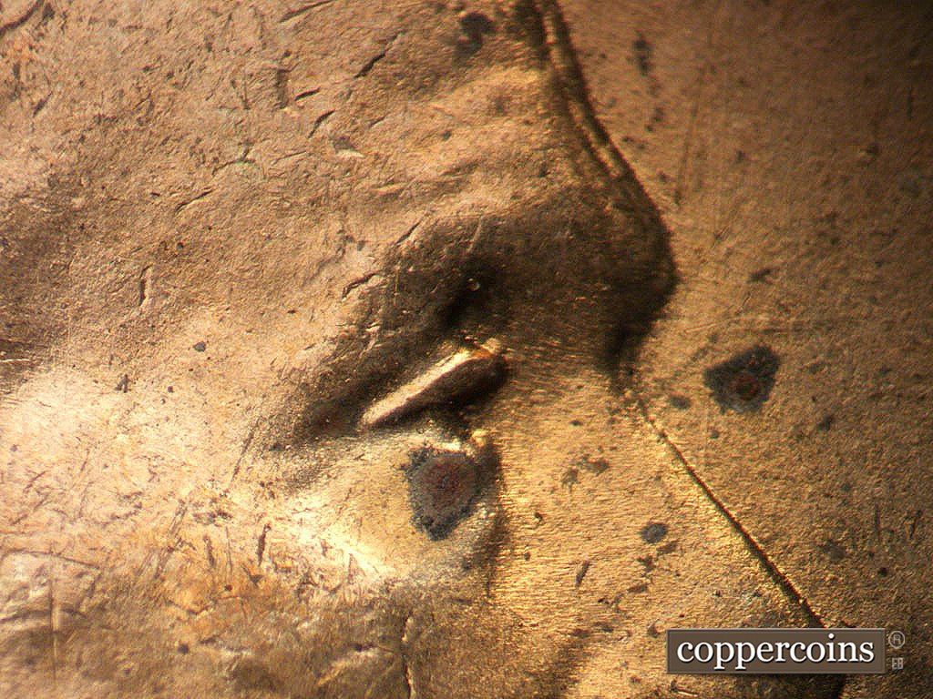 Die-stage A marker on 1945P•1DO•023 showing Closeup of extra eyelids.