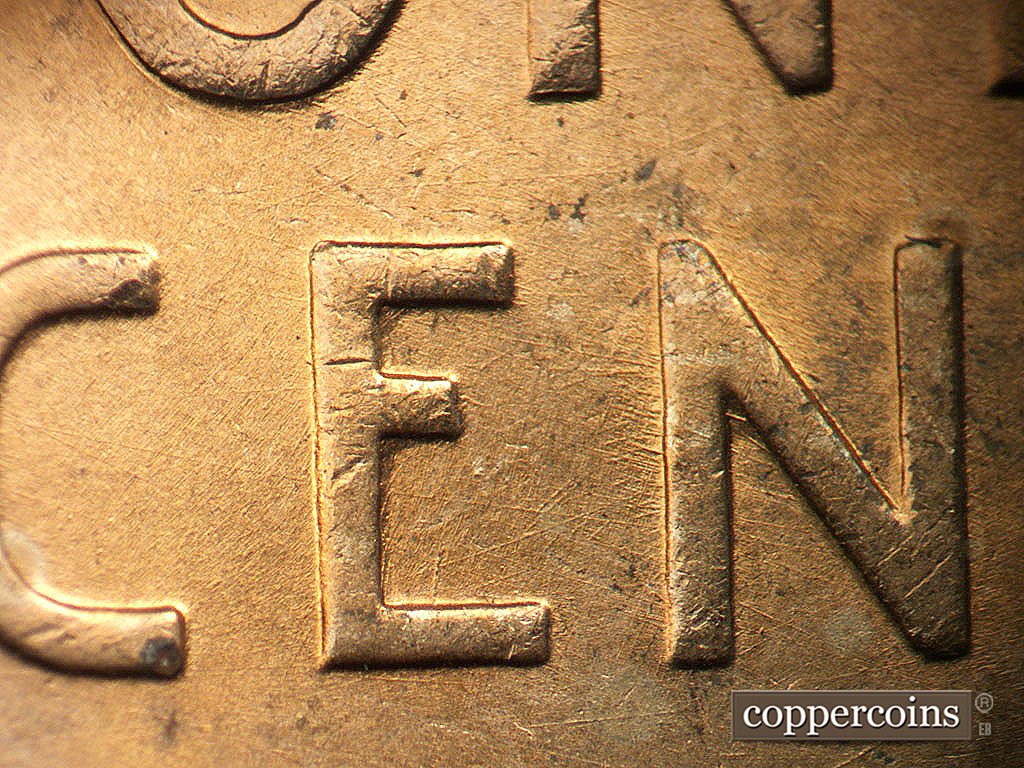 Die-stage A marker on 1945P•1DO•023 showing Short WNW die scratching from N in CENT.