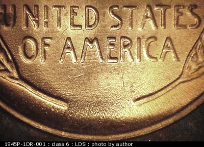 Die-stage C marker on 1945P•1DR•001 (1945 Doubled Die Reverse).