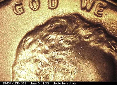 Die-stage C marker on 1945P•1DR•001 (1945 Doubled Die Reverse).
