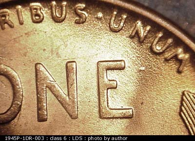 Die-stage C marker on 1945P•1DR•003 (1945 Doubled Die Reverse).