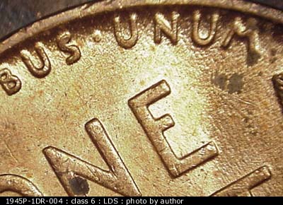 Die-stage C marker on 1945P•1DR•004 (1945 Doubled Die Reverse).