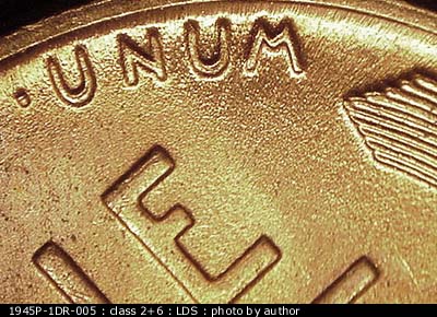 Die-stage C marker on 1945P•1DR•005 (1945 Doubled Die Reverse).