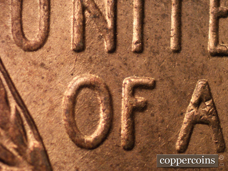 Die-stage B marker on 1945P•1DR•008 (1945 Doubled Die Reverse).