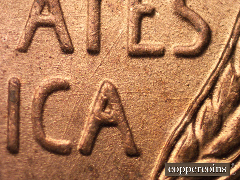 Die-stage B marker on 1945P•1DR•008 (1945 Doubled Die Reverse).