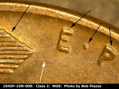 1945 Lincoln cent obverse, CopperCoins die 1945P•1DR•009.