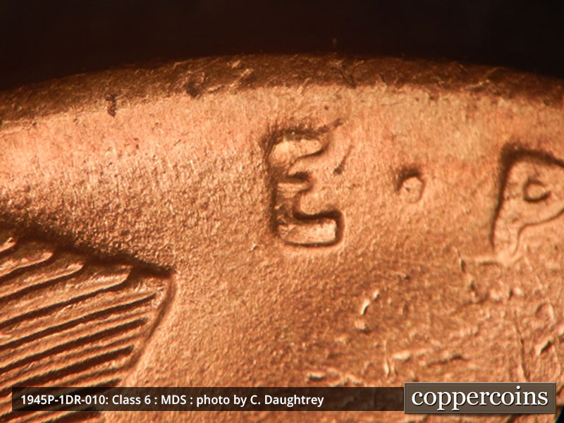 1945 Lincoln cent obverse, CopperCoins die 1945P•1DR•010.