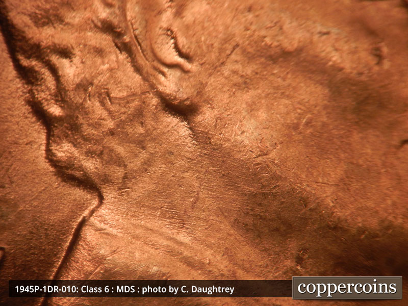 Die-stage B marker on 1945P•1DR•010 (1945 Doubled Die Reverse).
