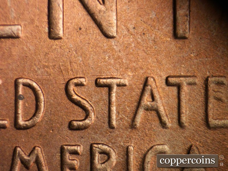 Die-stage C marker on 1945P•1DR•013 (1945 Doubled Die Reverse).