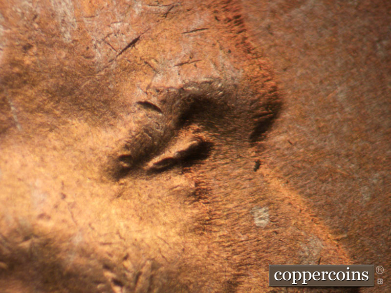 Die-stage C marker on 1945P•1DR•013 (1945 Doubled Die Reverse).