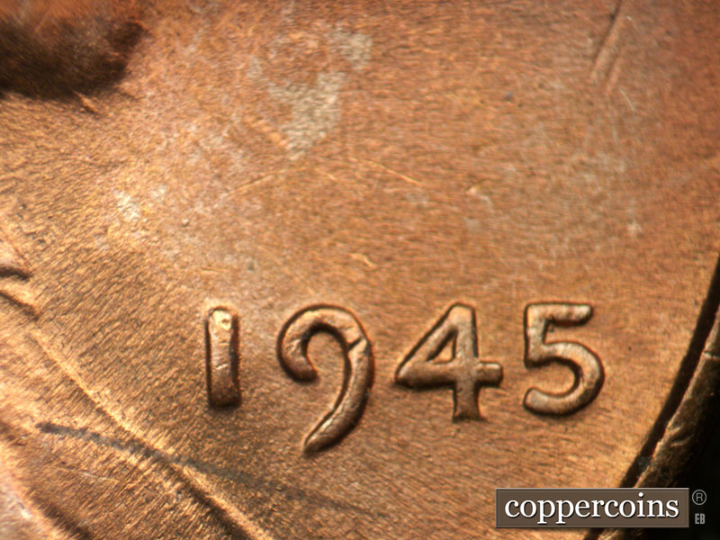 Die-stage C marker on 1945P•1DR•013 (1945 Doubled Die Reverse).