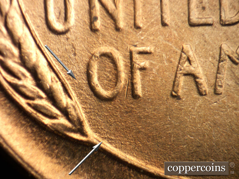 Die-stage B marker on 1945P•1DR•014 (1945 Doubled Die Reverse).
