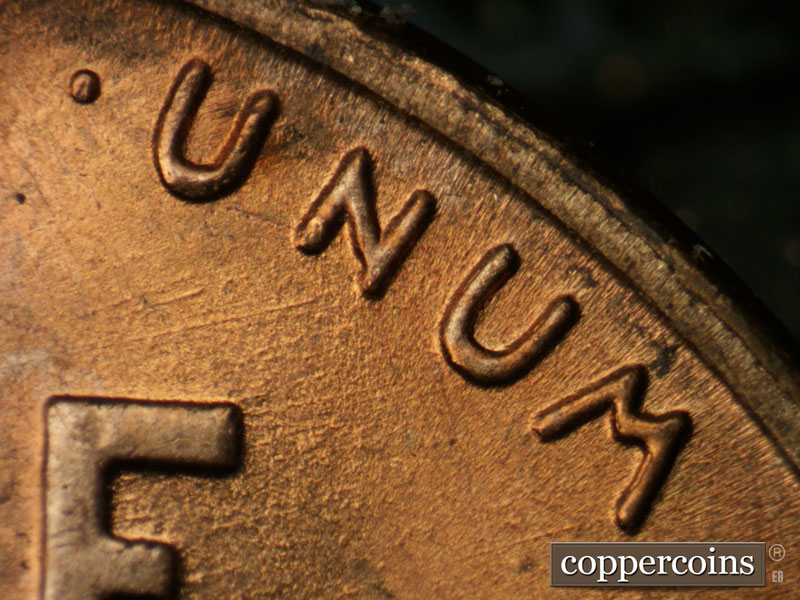 Die-stage B marker on 1945P•1DR•015 (1945 Doubled Die Reverse).