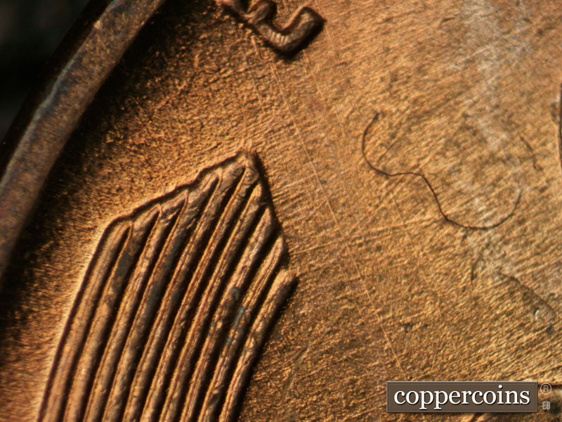 Die-stage B marker on 1945P•1DR•015 (1945 Doubled Die Reverse).