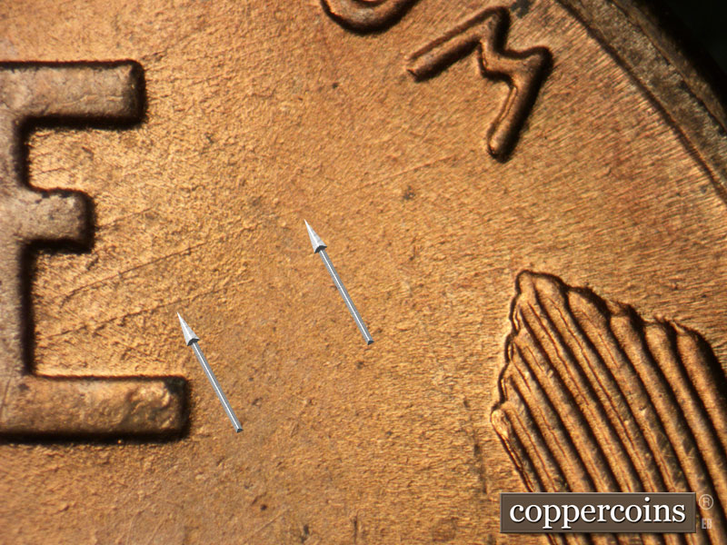 Die-stage B marker on 1945P•1DR•015 (1945 Doubled Die Reverse).