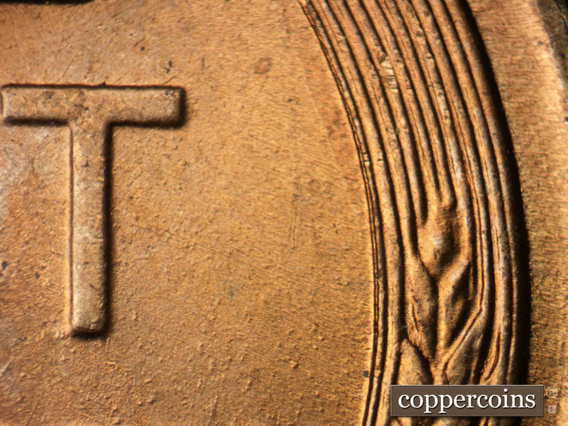 Die-stage B marker on 1945P•1DR•015 (1945 Doubled Die Reverse).