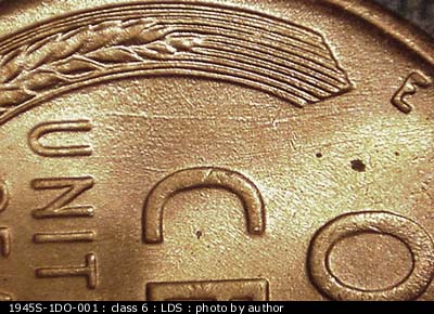 Die-stage C marker on 1945S•1DO•001 (1945 Doubled Die Obverse).