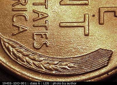 Die-stage C marker on 1945S•1DO•001 (1945 Doubled Die Obverse).
