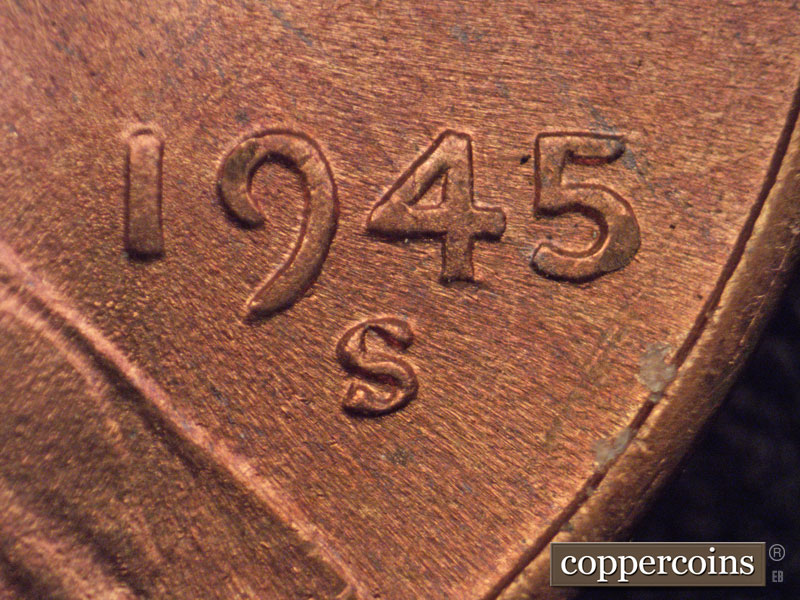 Die-stage B marker on 1945S•1DO•003 (1945 Doubled Die Obverse).