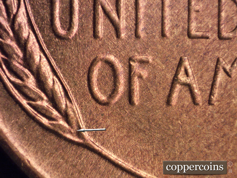 Die-stage B marker on 1945S•1DO•003 (1945 Doubled Die Obverse).