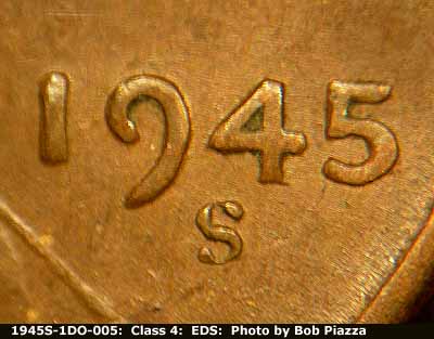 Die-stage A marker on 1945S•1DO•005 (1945 Doubled Die Obverse).