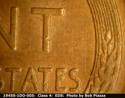 Die-stage A marker on 1945S•1DO•005 (1945 Doubled Die Obverse).