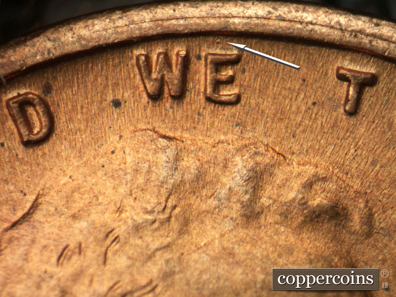 Die-stage C marker on 1945S•1DO•008 (1945 Doubled Die Obverse).
