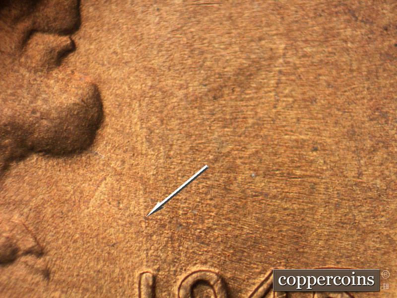 Die-stage C marker on 1945S•1DO•008 (1945 Doubled Die Obverse).
