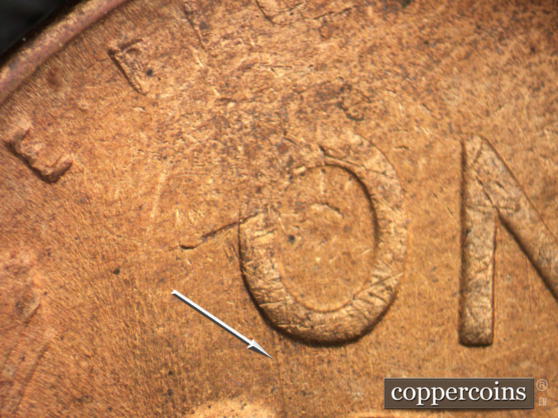Die-stage C marker on 1945S•1DO•008 (1945 Doubled Die Obverse).
