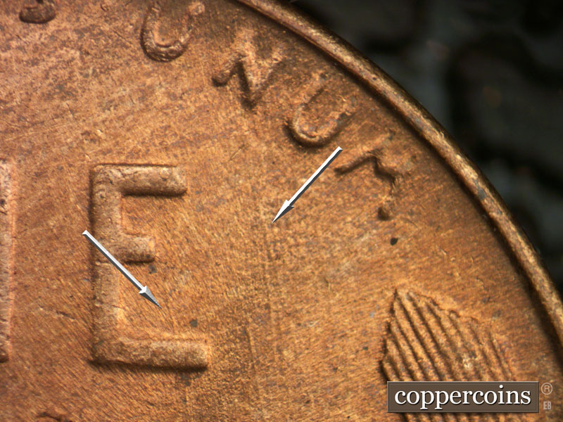 Die-stage C marker on 1945S•1DO•008 (1945 Doubled Die Obverse).