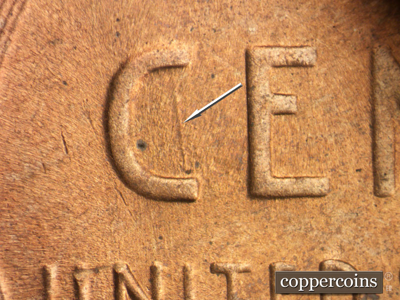 Die-stage C marker on 1945S•1DO•008 (1945 Doubled Die Obverse).