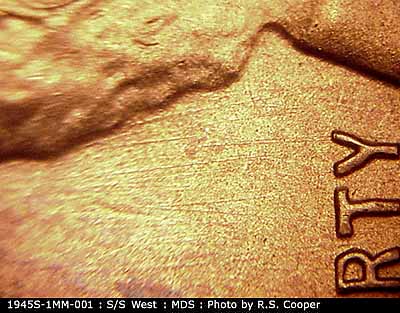 Die-stage B marker on 1945S•1MM•001 (1945 Repunched Mint Mark).