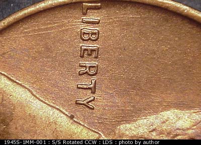 Die-stage C marker on 1945S•1MM•001 (1945 Repunched Mint Mark).