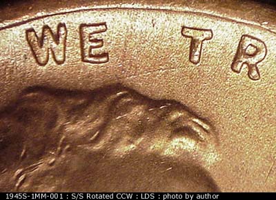 Die-stage C marker on 1945S•1MM•001 (1945 Repunched Mint Mark).