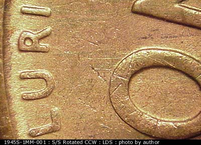 Die-stage C marker on 1945S•1MM•001 (1945 Repunched Mint Mark).