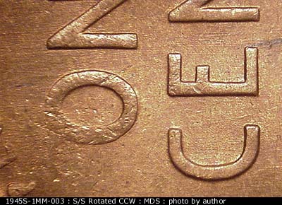 Die-stage B marker on 1945S•1MM•003 (1945 Repunched Mint Mark).