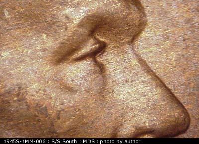 Die-stage B marker on 1945S•1MM•006 (1945 Repunched Mint Mark).