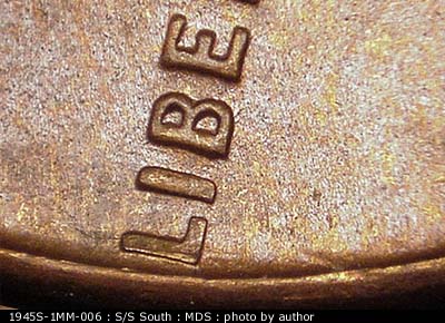 Die-stage B marker on 1945S•1MM•006 (1945 Repunched Mint Mark).