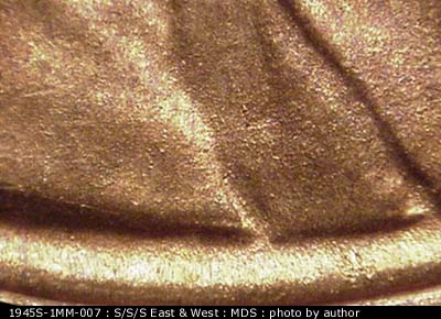 Die-stage B marker on 1945S•1MM•007 (1945 Repunched Mint Mark).