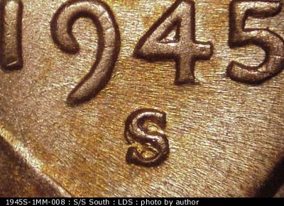 Die-stage C marker on 1945S•1MM•008 (1945 Repunched Mint Mark).