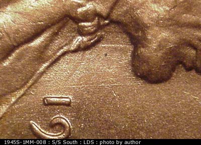 Die-stage C marker on 1945S•1MM•008 (1945 Repunched Mint Mark).