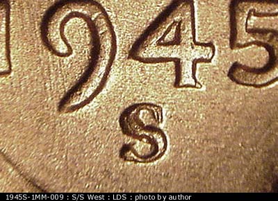 Die-stage C marker on 1945S•1MM•009 (1945 Repunched Mint Mark).